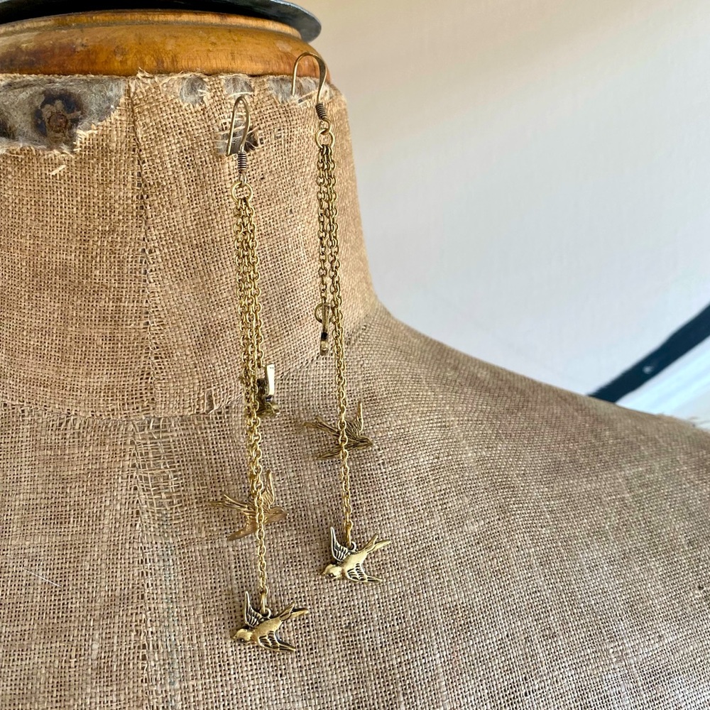 Long 3 strand bird earrings